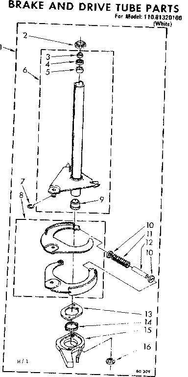 Kenmore 11081320100 brake and drivetube parts diagram