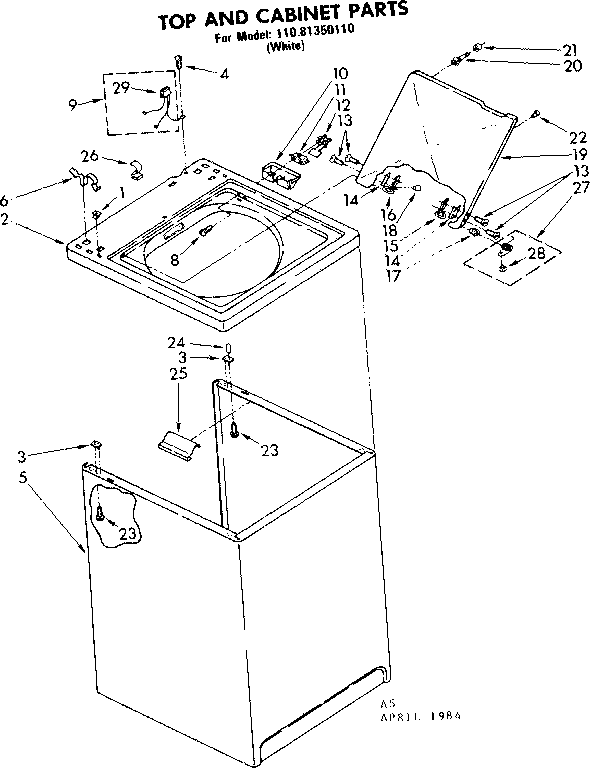 Kenmore 11081350110 top and cabinet parts diagram