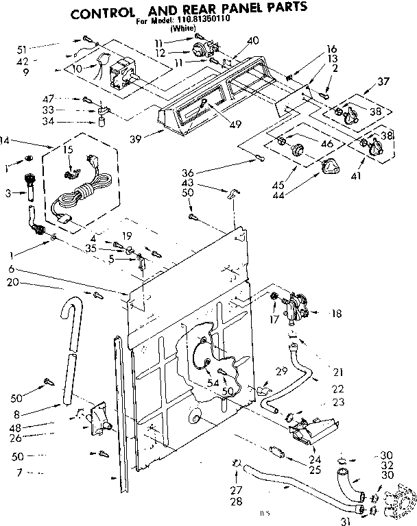 Kenmore 11081350110 control and rear panel parts diagram