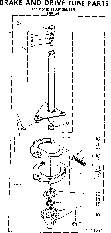 Kenmore 11081350110 brake and drive tube parts diagram