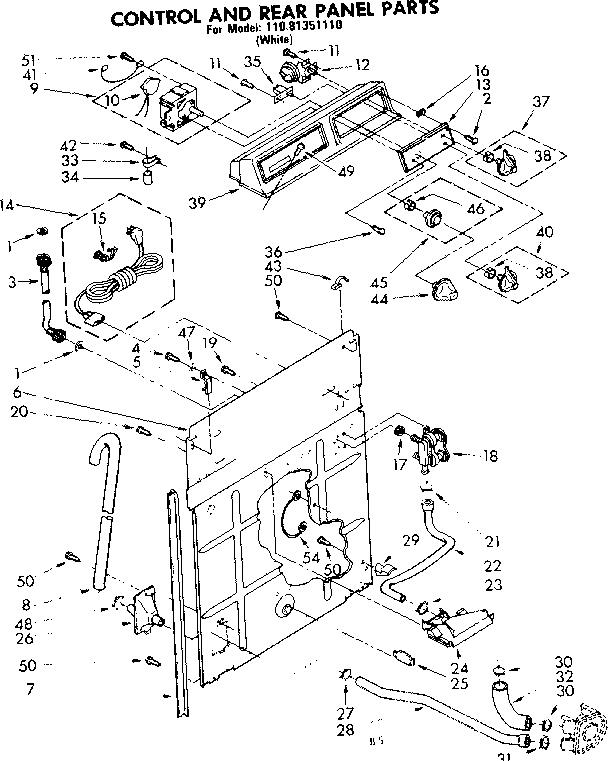 Kenmore 11081351110 control and rear panel parts diagram