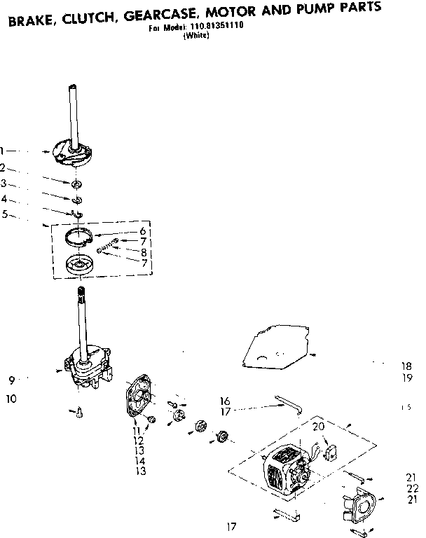 Kenmore 11081351110 brake clutch gearcase motor & pump parts diagram