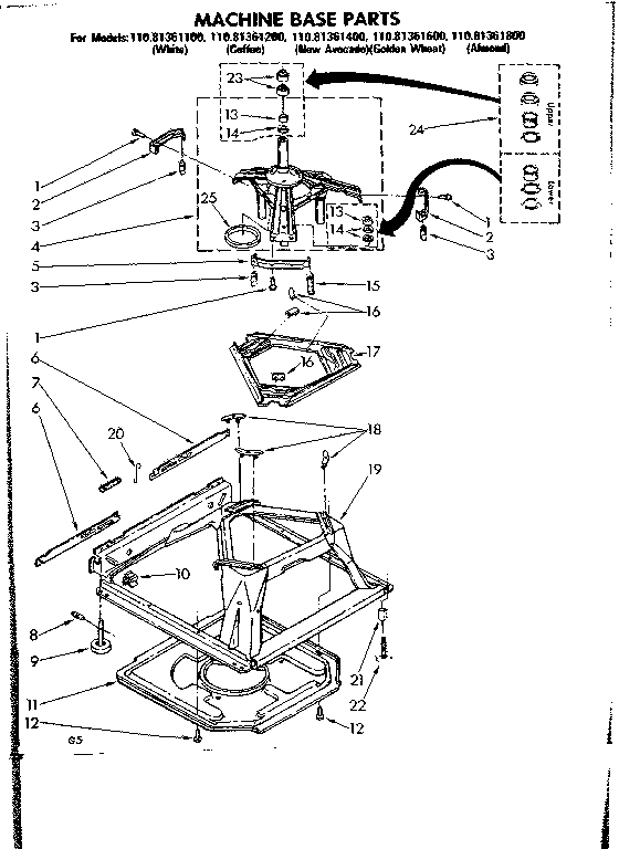 Kenmore 11081361200 machine base parts diagram