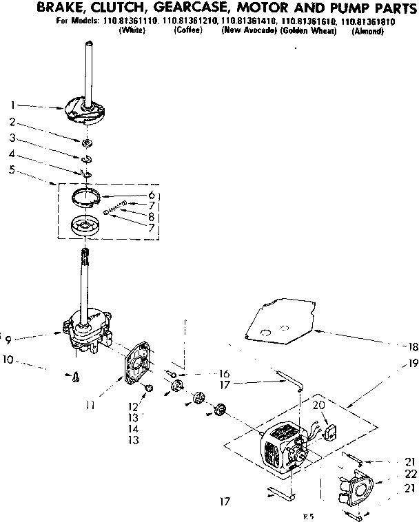 Kenmore 11081361810 brake clutch gearcase motor & pump parts diagram