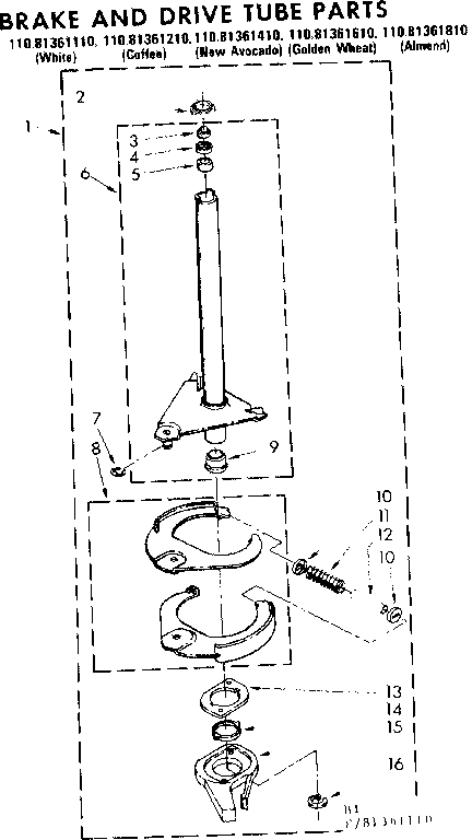 Kenmore 11081361810 brake and drive tube parts diagram