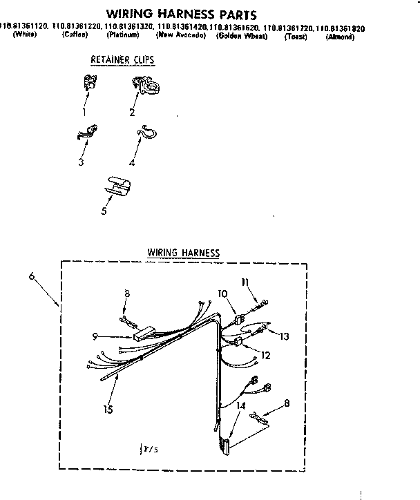 Kenmore 11081361820 wiring harness parts diagram