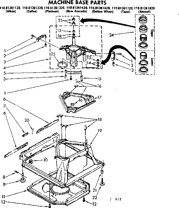 Kenmore 11081361820 machine base parts diagram