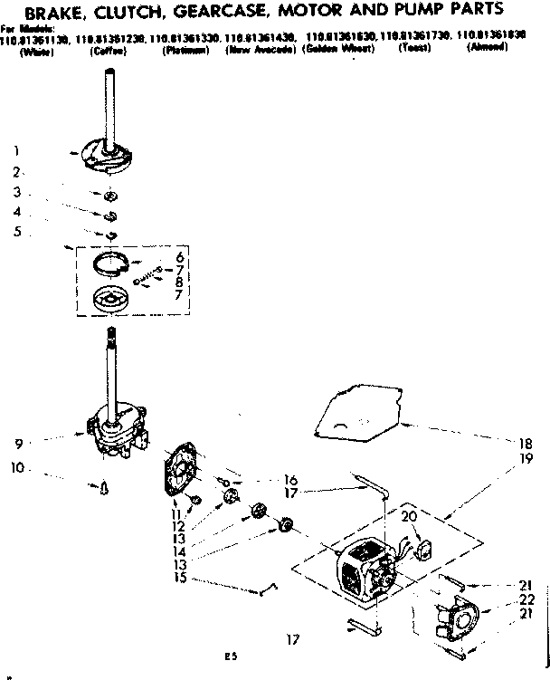 Kenmore 11081361830 brake clutch gearcase motor & pump parts diagram