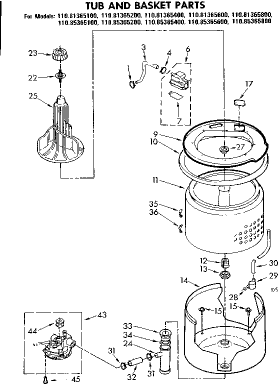Kenmore 11085365400 tub and basket parts diagram