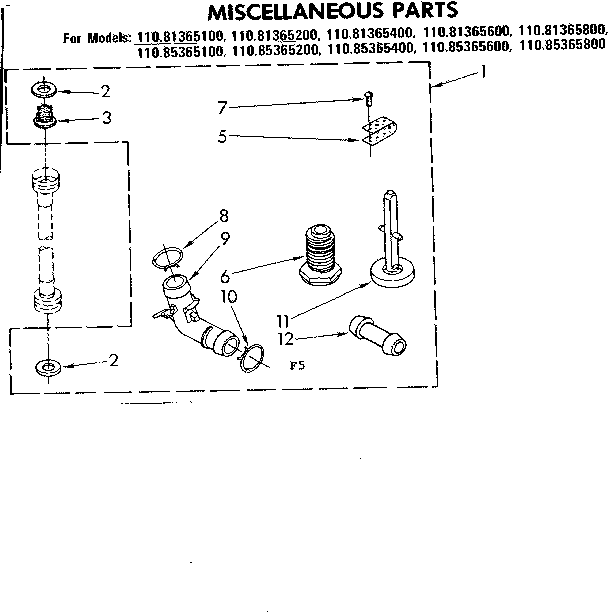 Kenmore 11085365400 miscellaneous parts diagram