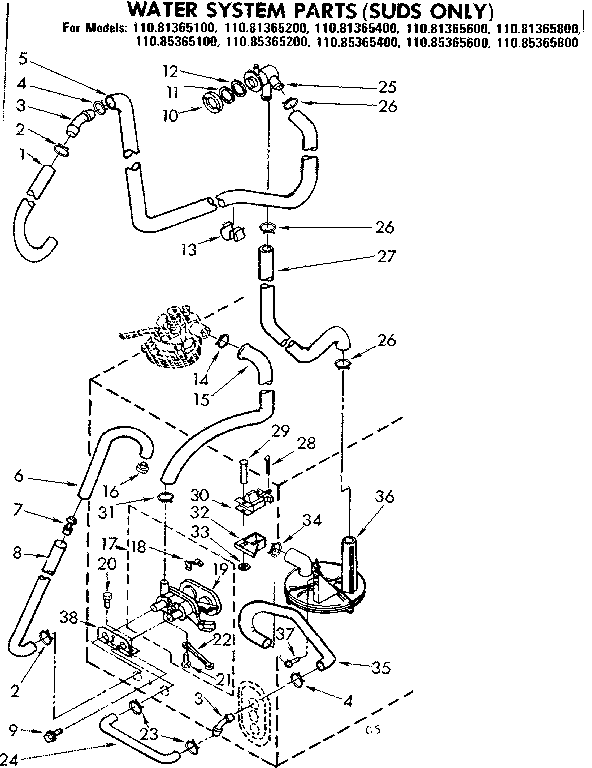 Kenmore 11085365400 water system parts suds only diagram