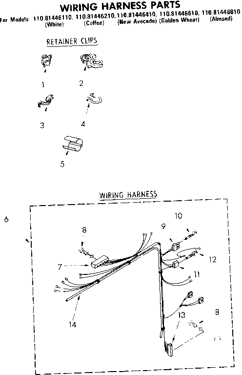 Kenmore 11081446610 wiring harness parts diagram