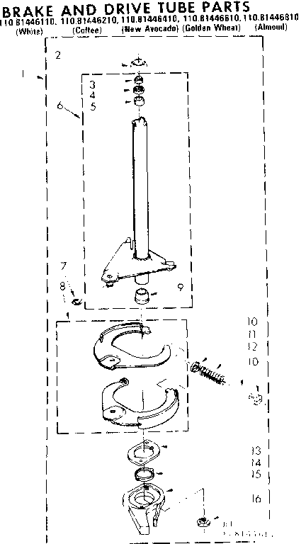 Kenmore 11081446610 brake & drive tube parts diagram