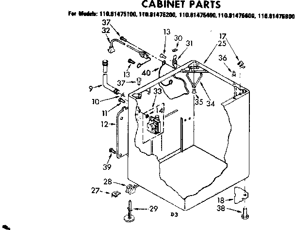 Kenmore 11081475800 cabinet parts diagram
