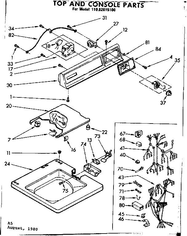 Kenmore 11082015100 top and console parts diagram