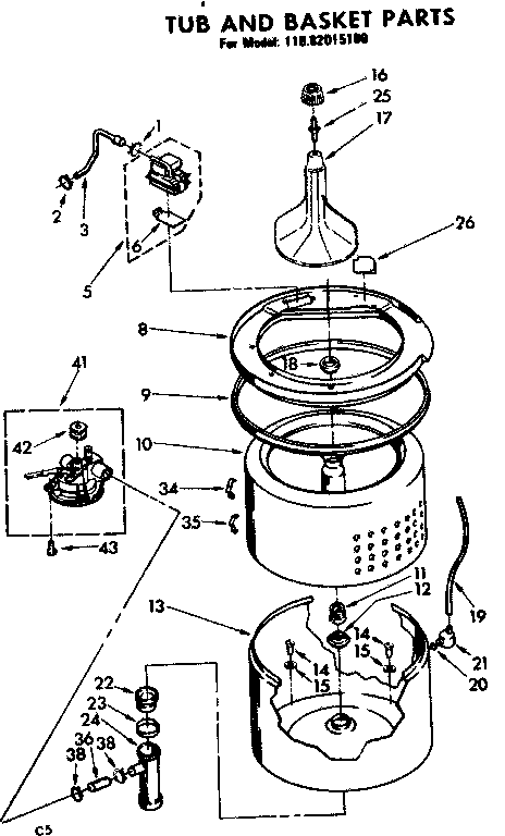 Kenmore 11082015100 tub and basket parts diagram