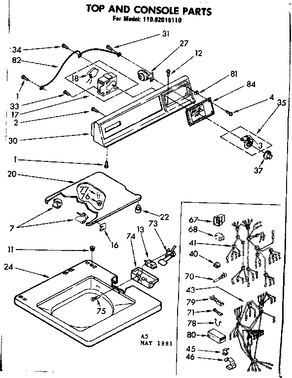 Kenmore 11082015110 top and console parts diagram