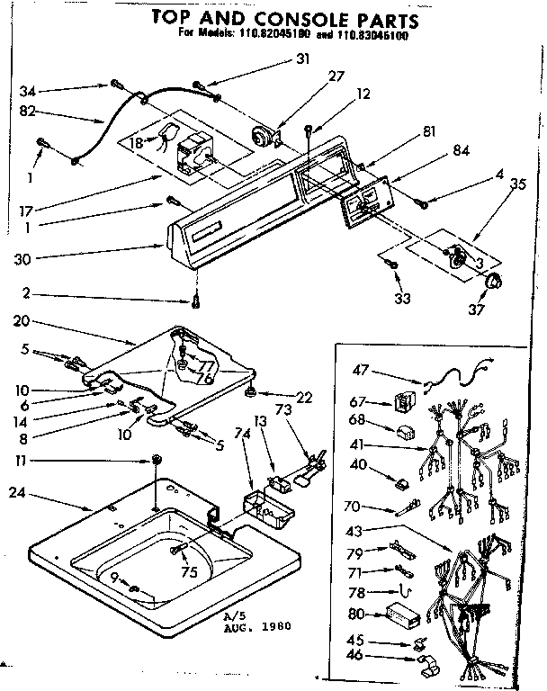 Kenmore 11082045100 top and console parts diagram