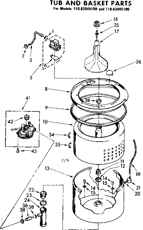 Kenmore 11082045100 tub and basket parts diagram