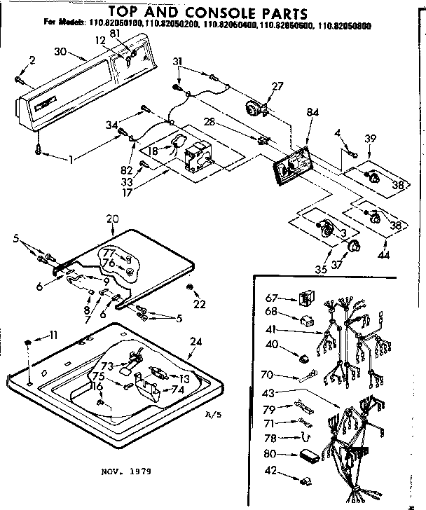 Kenmore 11082050200 top and console parts diagram