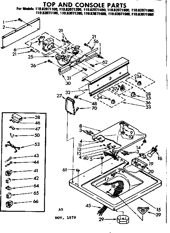 Kenmore 11083071600 top and console parts diagram