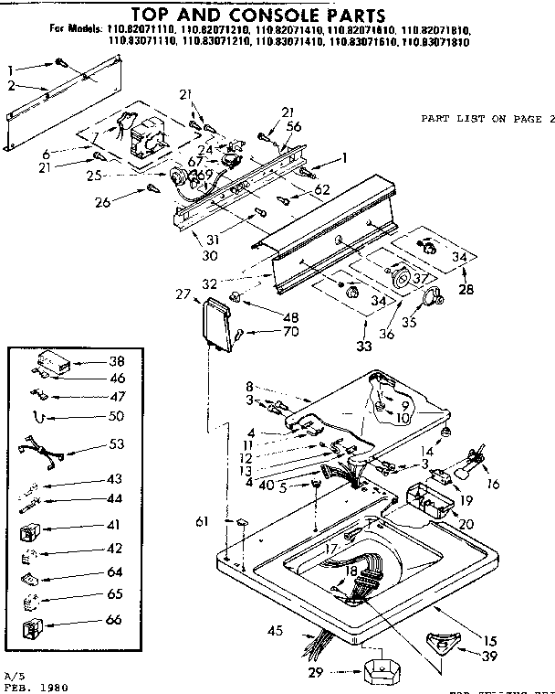 Kenmore 11082071810 top and console parts diagram