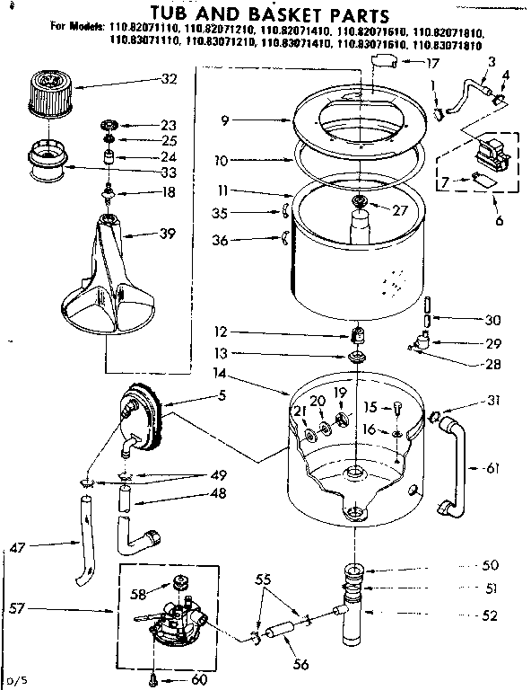 Kenmore 11082071810 tub and basket parts diagram