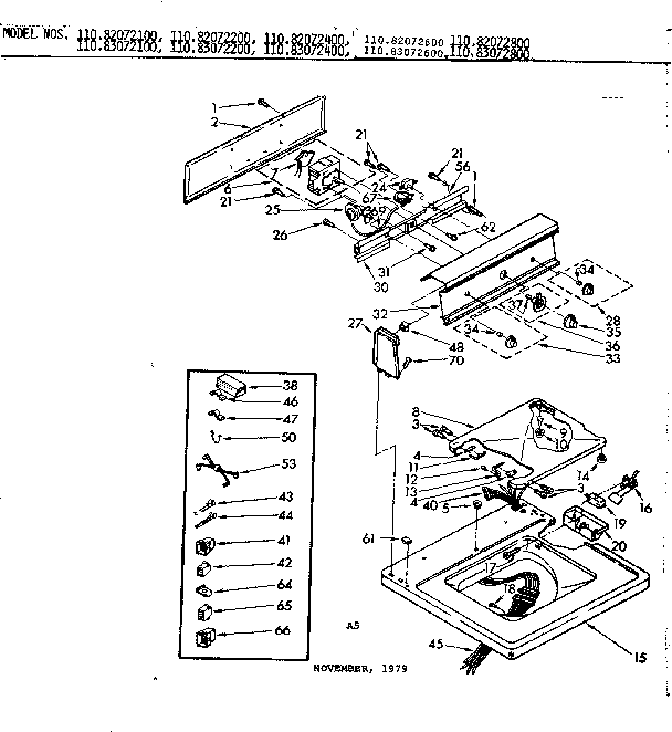 Kenmore 11082072200 top and console parts diagram