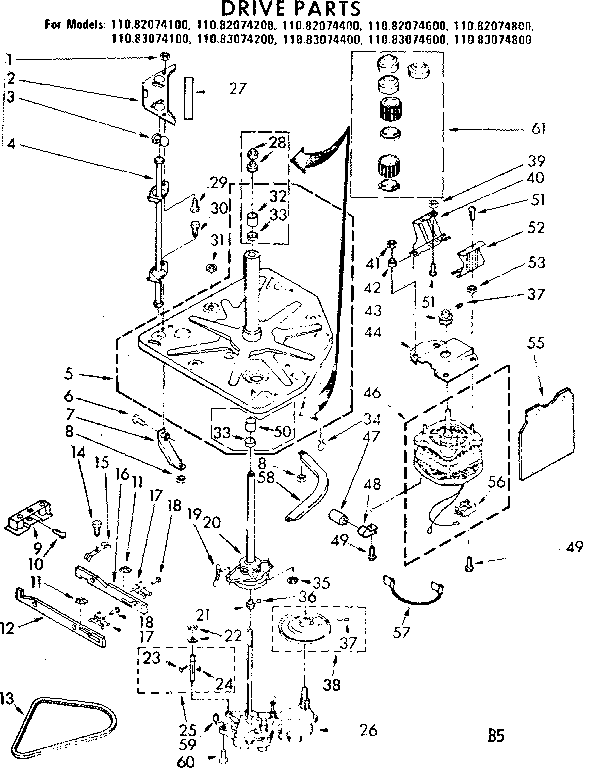 Kenmore 11082074600 drive parts diagram