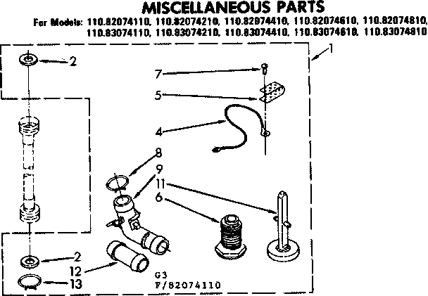 Kenmore 11083074110 miscellaneous parts diagram