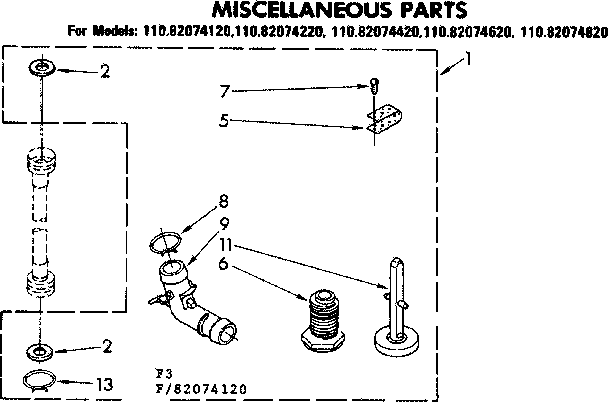 Kenmore 11082074620 miscellaneous parts diagram