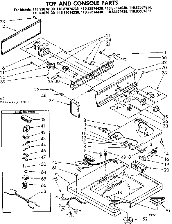Kenmore 11082074230 top and console parts diagram
