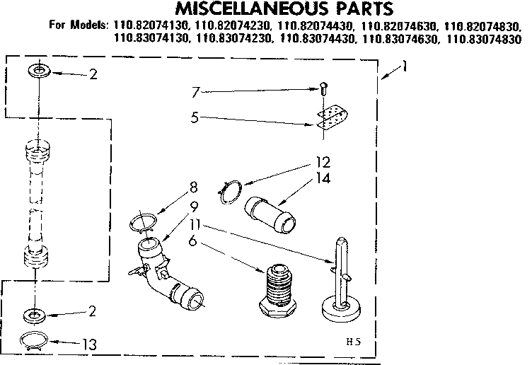 Kenmore 11082074230 miscellaneous parts diagram