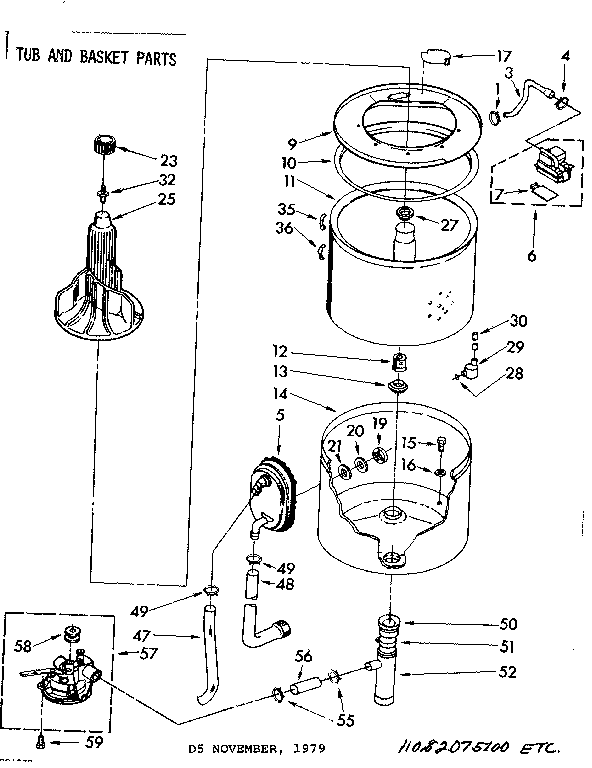 Kenmore 11082075800 tub and basket parts diagram