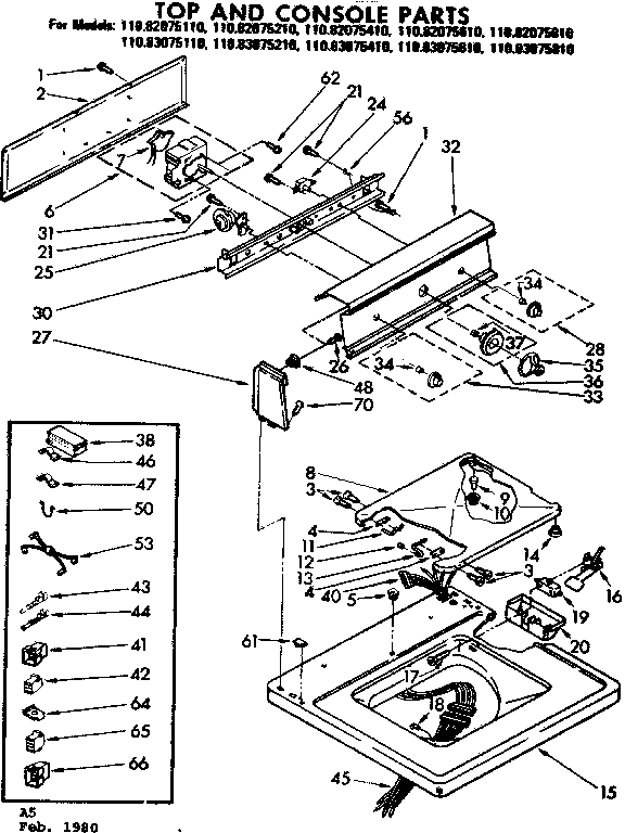 Kenmore 11082075210 top and console parts diagram