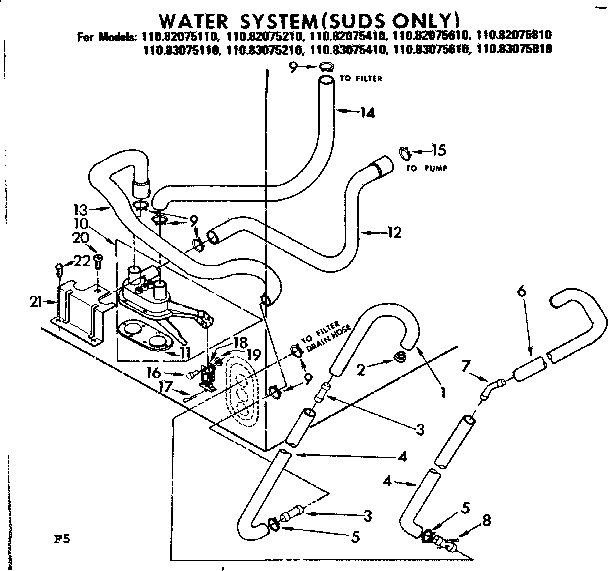 Kenmore 11082075210 water system suds only diagram