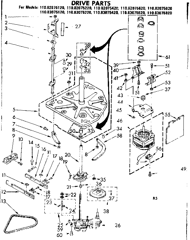 Kenmore 11082075820 drive parts diagram