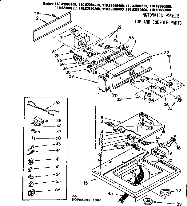 Kenmore 11082080800 top & console parts diagram