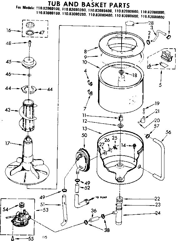 Kenmore 11082080800 tub and basket parts diagram