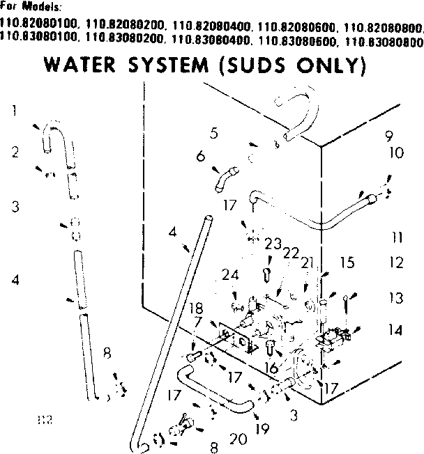 Kenmore 11082080800 water system, suds only diagram