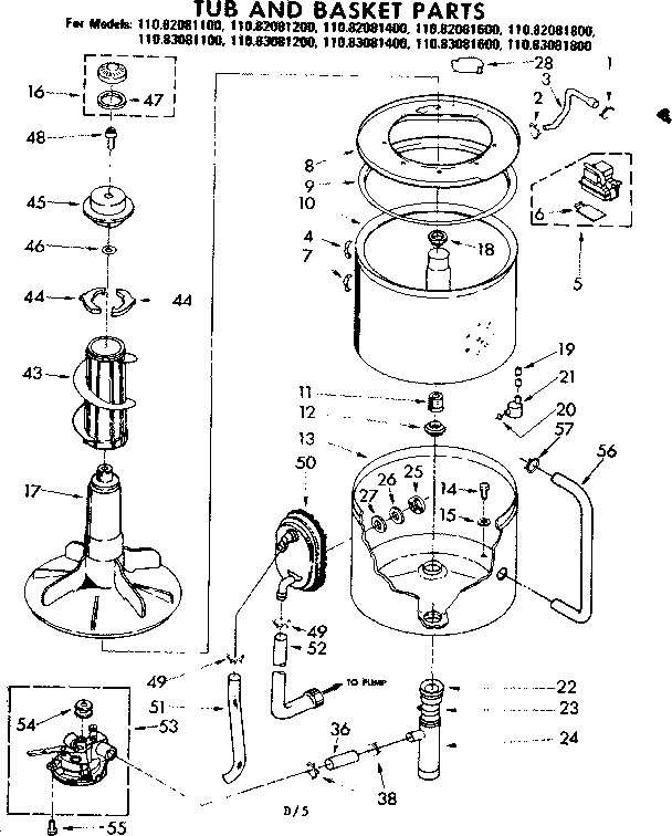Kenmore 11082081100 tub and basket parts diagram