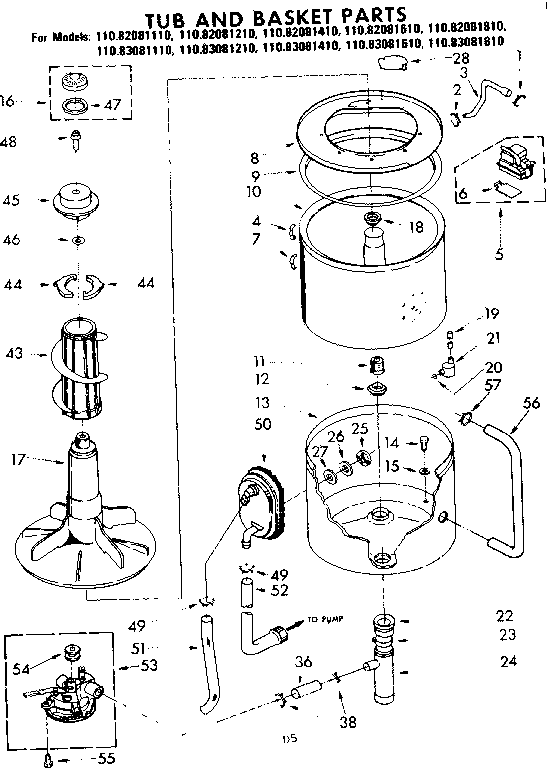 Kenmore 11082081410 tub and basket parts diagram