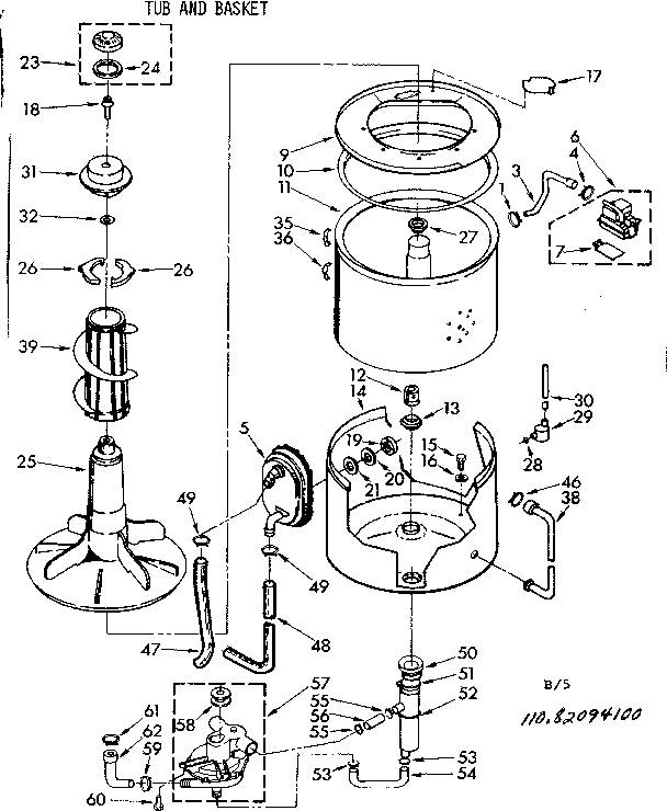 Kenmore 11082094600 tub and basket parts diagram