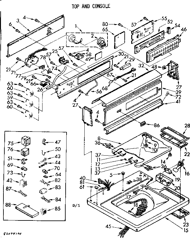 Kenmore 11082094600 top and console parts diagram