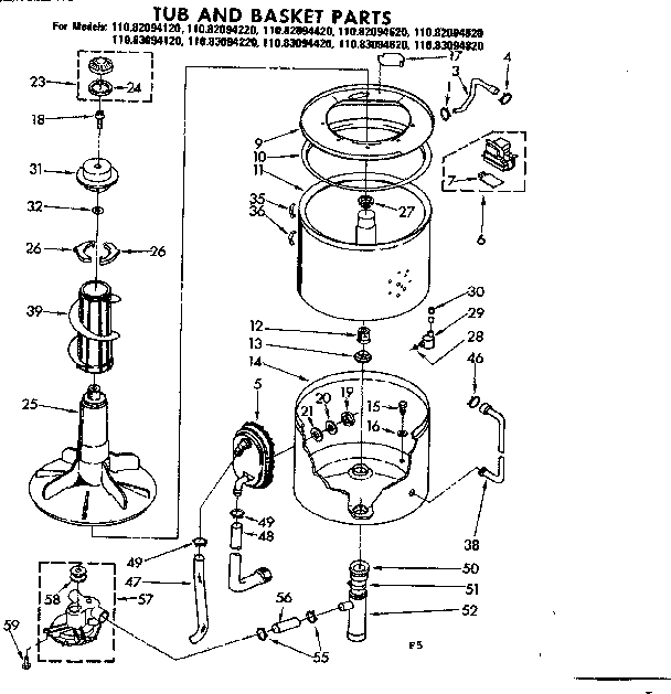 Kenmore 11083094820 tub and basket parts diagram