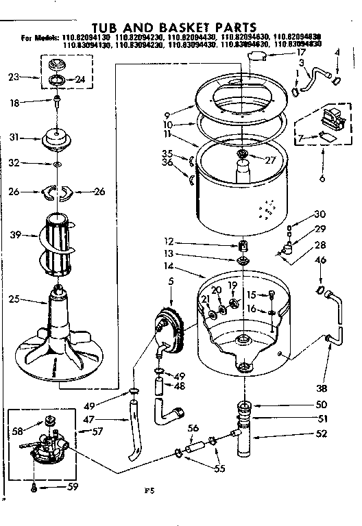 Kenmore 11082094630 tub and basket parts diagram
