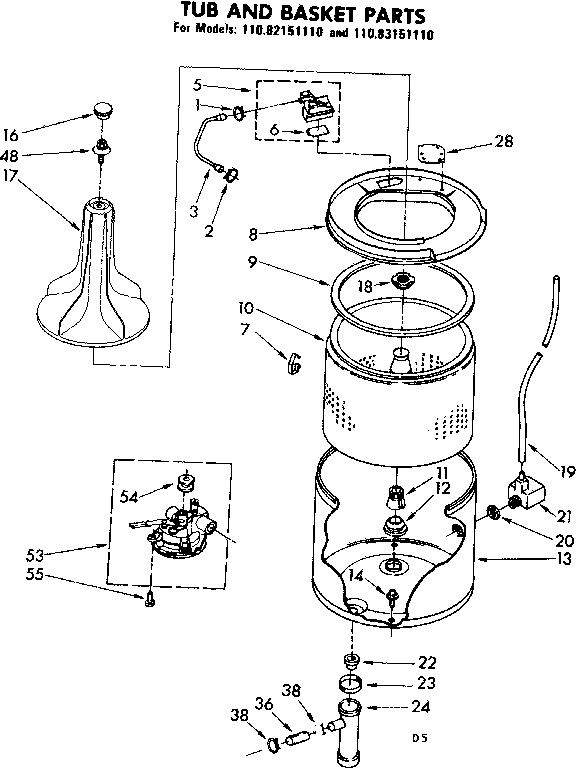 Kenmore 11083151110 tub and basket parts diagram