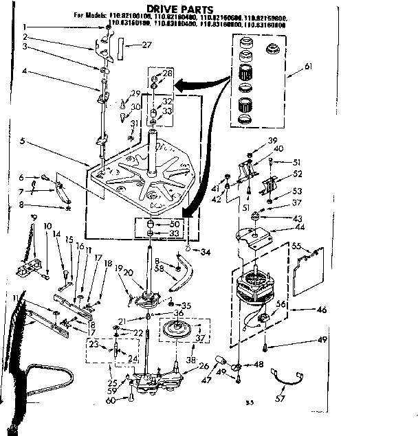 Kenmore 11082160400 drive parts diagram