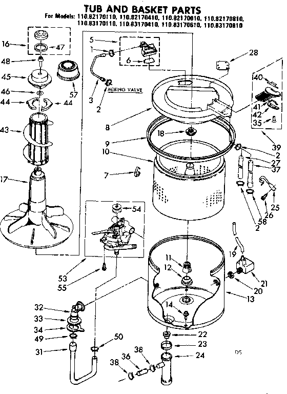 Kenmore 11082170110 tub andbasket parts diagram