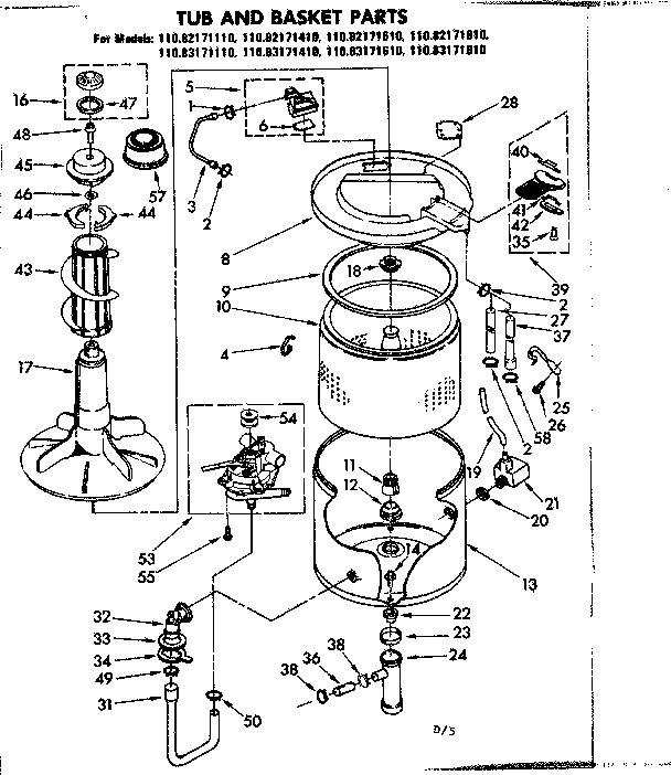Kenmore 11082171610 tub and basket parts diagram